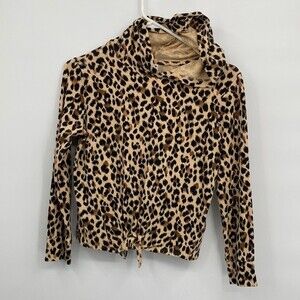Old Navy Girls Cropped Lightweight Hoodie Sweatshirt Tie Front L 10-12 Cheetah